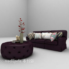 Sofá europeu de couro roxo com mesa modelo 3d