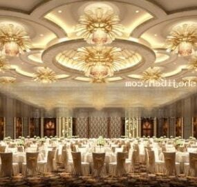 Escena interior del salón de banquetes de bodas europeas modelo 3d