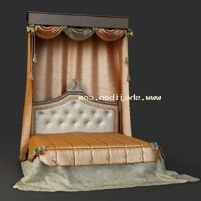 מיטה מלכותית אירופאית עם וילון דגם תלת מימד