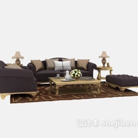Europejski zestaw stolików kawowych z brązową sofą w kształcie wielbłąda Model 3D