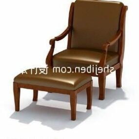 3д модель европейского коричневого дивана-кресла с табуреткой