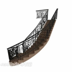 Europese trap met antieke reling 3D-model