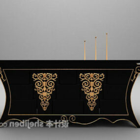 European Black Carving Entrance Cabinet 3d model