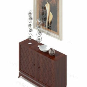 European Wood Entrance Cabinet With Painting 3d model