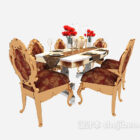 European-style idyllic natural dining table and chair 3d model .