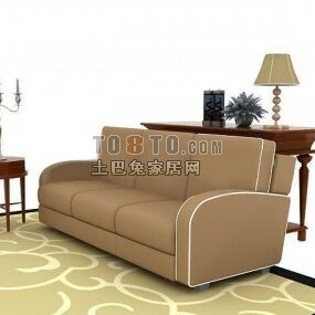 Model 3d Sofa Ruang Tamu Kanthi Karpet Lan Meja Bulat