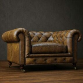 Modelo 3d de sofá individual europeu Chesterfield