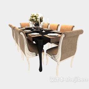 Europejski stół i krzesło w eleganckim stylu Model 3D