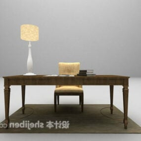 European Work Table And Chair With Lamp 3d model
