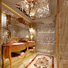 Modelo 3D de cena interior de design clássico de banheiro europeu
