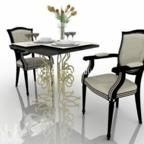 Europejski dwuosobowy stół i krzesło do jadalni Model 3D
