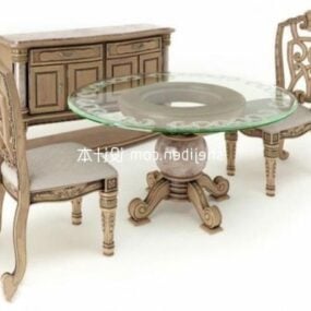 European Two Person Dinning Table Set 3d model