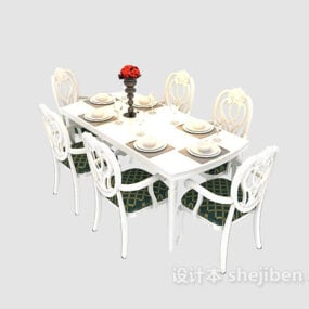 میز ناهار خوری لوکس سفید با صندلی مدل سه بعدی