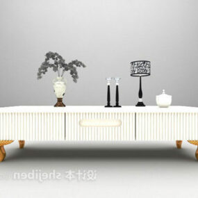 European White Tv Cabinet With Tableware 3d model