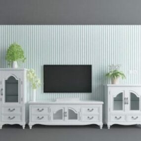 Model 3D europejskiej białej ściany telewizyjnej