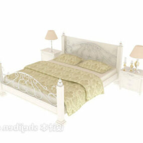 3д модель Европейской антикварной белой двуспальной кровати