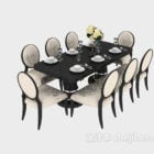 European white fresh dining table and chair 3d model .