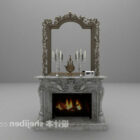 European White Marble Fireplace With Mirror V1