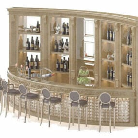 European Wine Cabinet Table Bar Chair 3d model