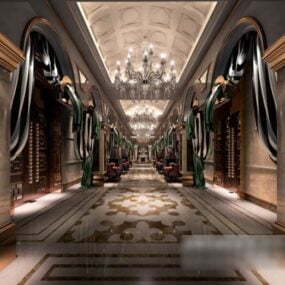 Mô hình nội thất Cảnh hành lang Hoàng gia Châu Âu 3d