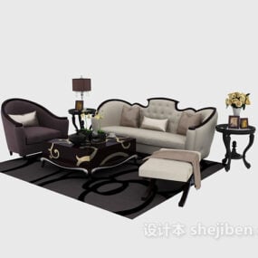 3д модель европейского элегантного дивана и кресла для гостиной