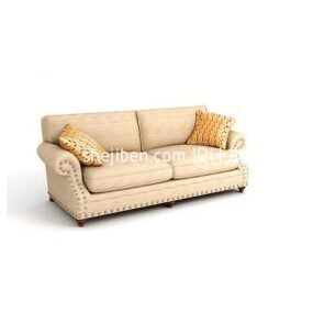 Beige Fabric Sofa Two Seats 3d model