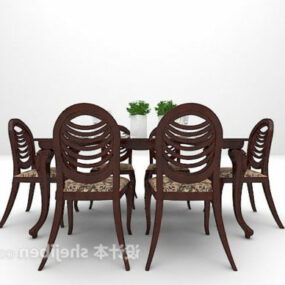 طاولة طعام عائلية 6 مقاعد نموذج ثلاثي الأبعاد