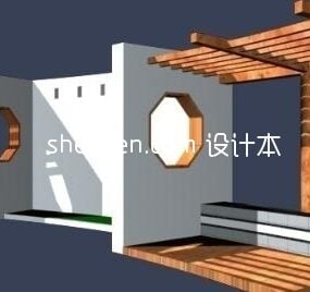 Chinese House Entrance With Pergola 3d model