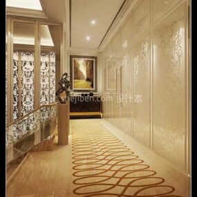 Modello 3d della scena interna del corridoio dell'hotel a cinque stelle