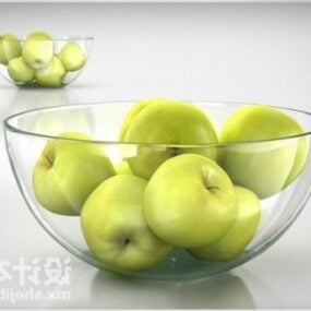 Green Apple In Glass Bowl 3d model