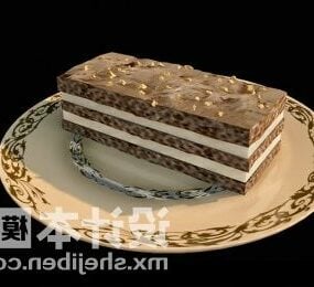 Kuchen-Essen auf Teller-Geschirr 3D-Modell