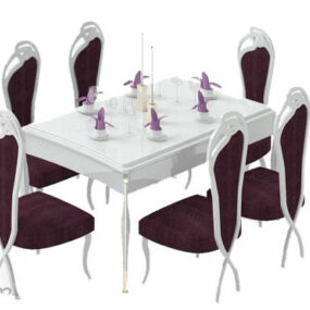 French Purple Table And Dining Chair 3d model