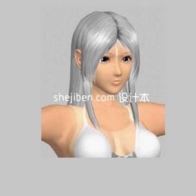 Female Head Game Character White Hair 3d model