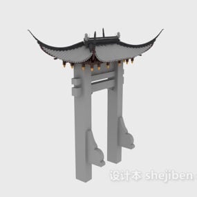 Model 3D budynku chińskiej bramy ogrodowej