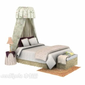 Country Style Double Bed 3d model