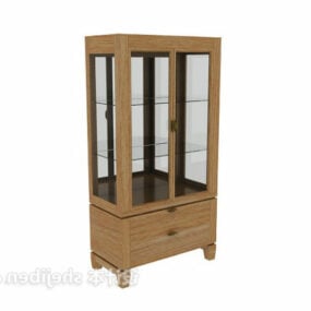Tủ rượu thủy tinh khung gỗ mô hình 3d