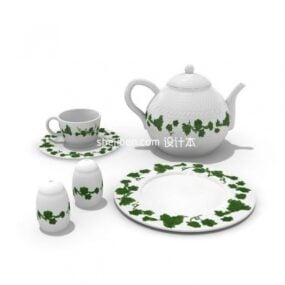 Leaf Pattern Tea Cup Set V1 3d malli