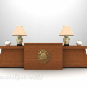 Wooden Rack With Table Lamp Set 3d model