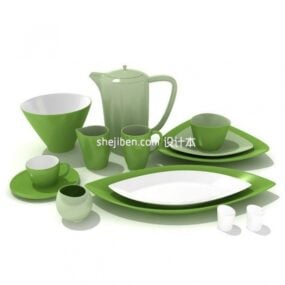 Green Tea Cup Porcelain Set 3d model