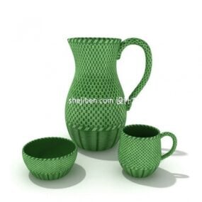 Green Tea Cup With Pot Set V1 3d model
