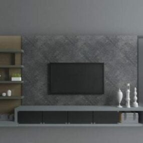 Model 3d Dinding TV Moden Marmar Kelabu
