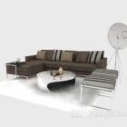 Grey striped modern sofa coffee table combination 3d model .
