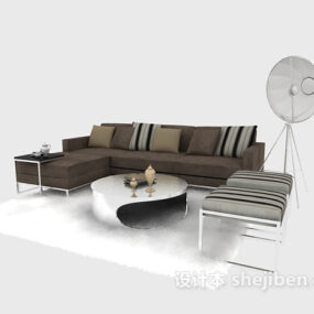 Sofa Modern Abu Abu Dengan Meja Kopi Model 3d Minimalis