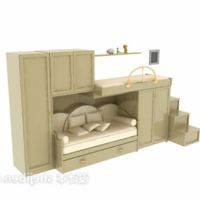 High And Low Bed Combine Furniture 3d model
