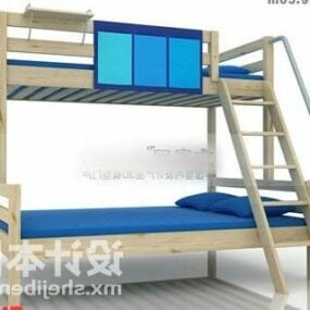 Student Wood Bunk Bed 3d model