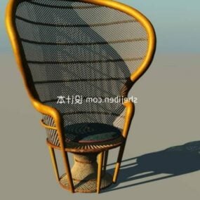 High Back Rattan Bamboo Chair 3d model