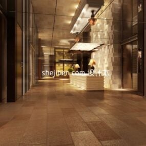 مدل سه بعدی صحنه داخلی سالن لابی هتل