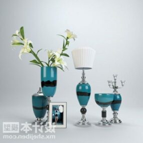 푸른 유리 꽃병 세트 장식 3d 모델