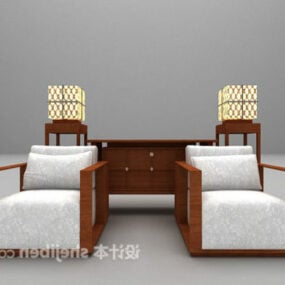 Home Wood Upholstery Chair With Table 3d model