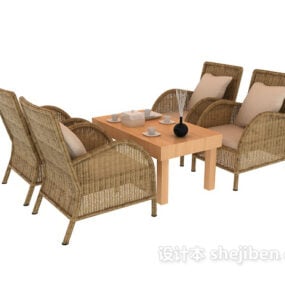 Зовнішній ротанг бамбуковий стілець стіл 3d модель